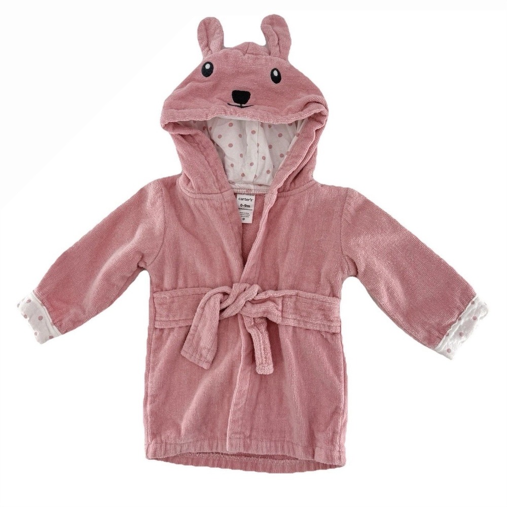 Carters Baby Girl Bunny Rabbit Hooded Robe Pink Cotton 0-9 Mo Baby‎ Essentials